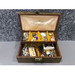 Brown jewellery box containing costume jewellery