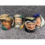 4x Royal Doulton character jugs are includes Robinson Crusoe, the poacher, Capt Ahab etc