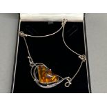 Silver & amber wire work collarette - 33cm, 22g gross