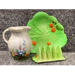 3 ceramic items to include Crown Devon fieldings jug together with Carlton ware cabbage plate &