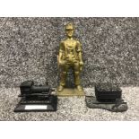 Solid brass figure of a coal miner together with 2 others