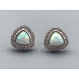 A pair of silver cz and opal panelled stud earrings 2.8g gross