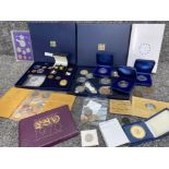 Box of miscellaneous coins, mainly commemorative, including silver & gold plated coinage