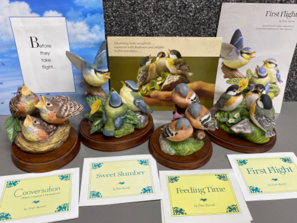 4x Franklin Mint “first flight” bird ornaments all with wooden plinths & certificates, by Peter