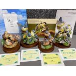 4x Franklin Mint “first flight” bird ornaments all with wooden plinths & certificates, by Peter