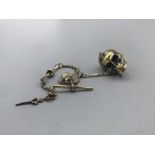 Brass Albert style watch chain with skull adornment