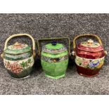 3x vintage Maling lidded biscuit barrels including peony rose & Azalea patterns