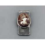 Sterling silver document clip with nude enamel panel 22.58g gross