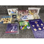 Selection of miscellaneous collectors coins including 24k gold plated coins, 1935 silver six