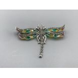 A large silver and plique a jour dragon fly brooch or pendant 10.19g gross