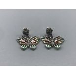 A pair of silver plique a jour butterfly earrings 5.35g gross