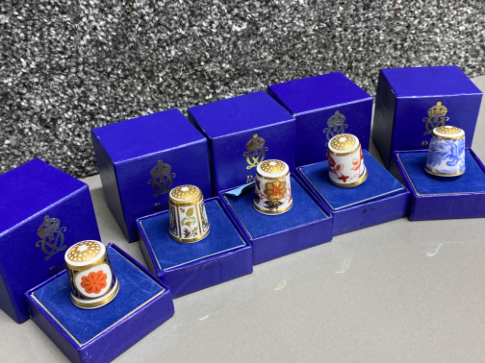 Total of 5 Royal Crown Derby thimbles all with original Boxes