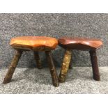 A pair of drift wood stools with tripod branch support 26cm
