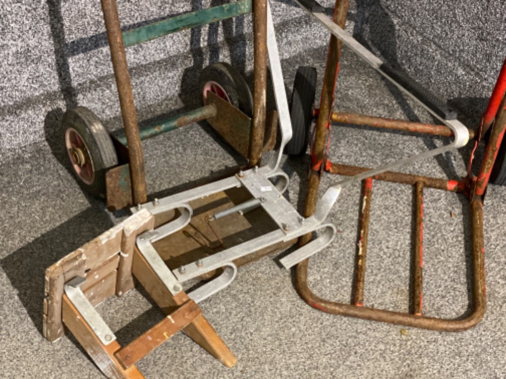 2x vintage metal sack barrows together with 2x ladder fittings (racks) - Image 2 of 2