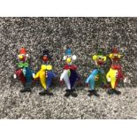 5 vintage Miniature Murano Art glass clowns