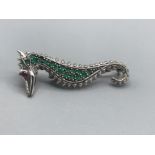 Silver and plique a jour sea horse pendant or brooch with ruby eye 6g gross