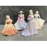 4x Coalport lady figures from the Debutantes collection includes Beth, Caroline, Sharon & the garden