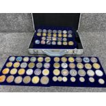 Collectors 5 section coin case containing a total of 75 coins (some gold plated) some