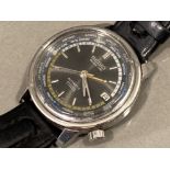Rare collectable vintage Seiko automatic world time calendar wristwatch watch with black leather