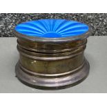 Large Hallmarked Sheffield silver (1948) compact mirror trinket box, with blue enamelled lid, 10cm