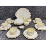 Rare Belleek yellow coral tea china, 23 pieces in total