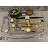 Mixed lot of jewellery & collectable items - including silver topped box, watches & silver chains