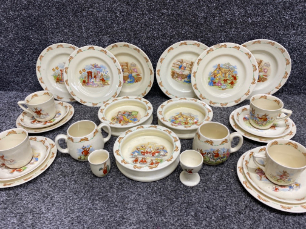25 pieces of vintage Royal Doulton “bunnykins” China includes cups, saucers, plates & bowls etc