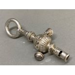 Silver baby rattle and whistle 2 bells present and 2 missing Hilliard and Thompson Birmingham 1900