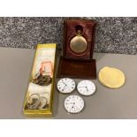 Vintage pocket watch in wooden box & collection of pocket/wrist watch movements