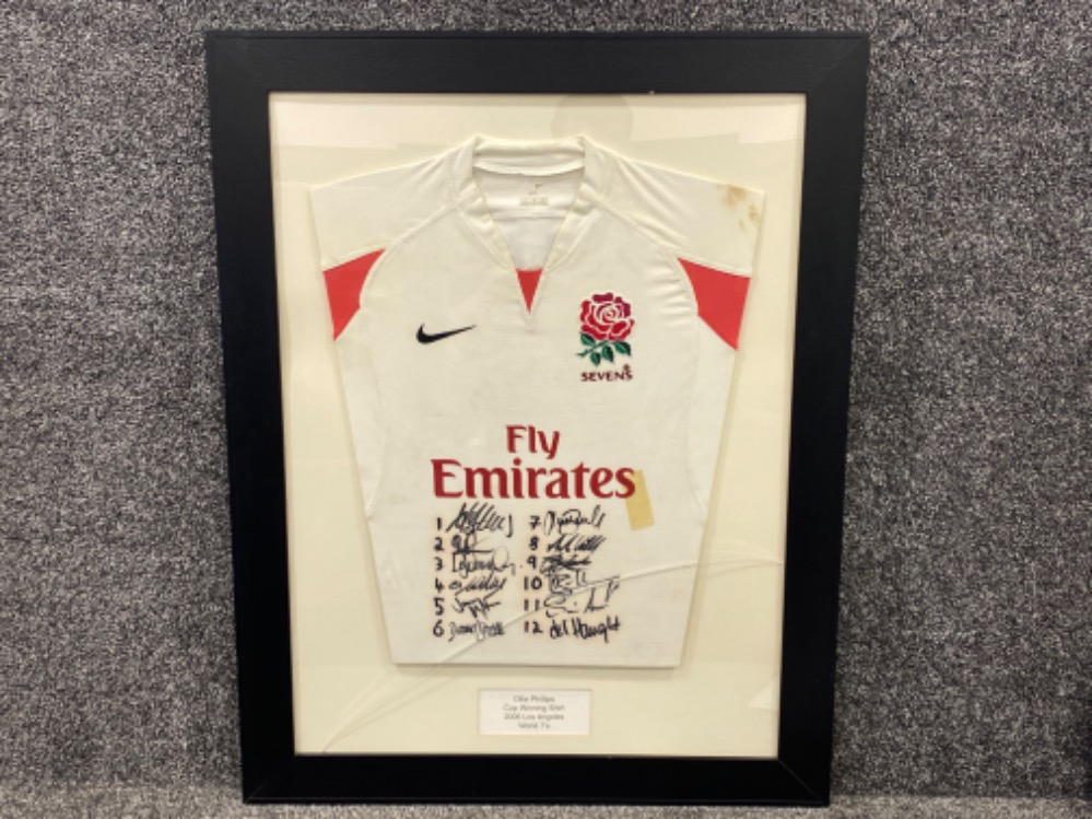 Ollie Phillips cup winning shirt - 2006 Los Angeles World 7’s framed rugby top signed by 12