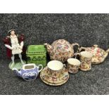 Box of miscellaneous to include maling cube a.wood teapot Henry viii Coalport figure etc