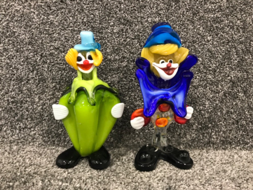 2 murano art glass clowns