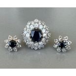 Large Diamond & Sapphire Cluster Ring Set in 18ct Gold with matching earrings