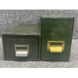 2x green metal industrial filing drawers