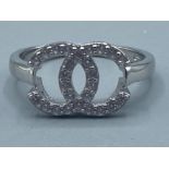 Silver & CZ designer style dress ring, size L, 2g gross weight