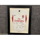 Framed Phil Dowsons England Rugby winning shirt from the 2004 Hong Kong sevens, signed by the