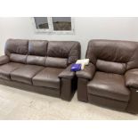 Brown leather 3 seater sofa & matching armchair