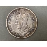 George V silver 1927 Australian one florin coin, (parliament house)