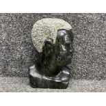 Extremely heavy hand carved African soapstone bust, signed on base, height 25cm