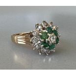 Ladies 9ct gold emerald & diamond cluster ring size N 3.7 grans