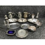 a box containing viners silver plated gravy boat walker and hall 1/2 cup sugar tongs etc