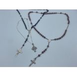 2x vintage Rosary prayer beads together with a silver Marcasite crucifix pendant on chain