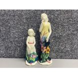 2x lovely hand painted old Tupton ware figures includes a large figure of a young lady (height 29cm)