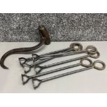 Total of 6x metal branding irons & Bail hook