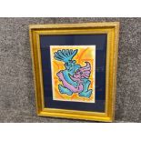 Gilt framed contemporary colourful watercolour, signed by the artist Stephen Reid, 30x39cm, frame