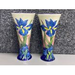 A lovely pair of hand painted Old Tupton Ware tube lined floral patterned vases - Height 20cm