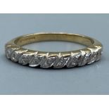 Vintage 9ct gold diamond set half eternity ring, size O, 2.4g gross