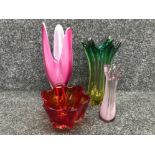 4 piece murano to include green vase by Josef Hospodka and three others , all in good condition