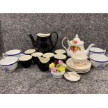 Mixed box lot containing 6 pieces of Spode China, Johnson Bros tea ware “in black” & Coalport flower