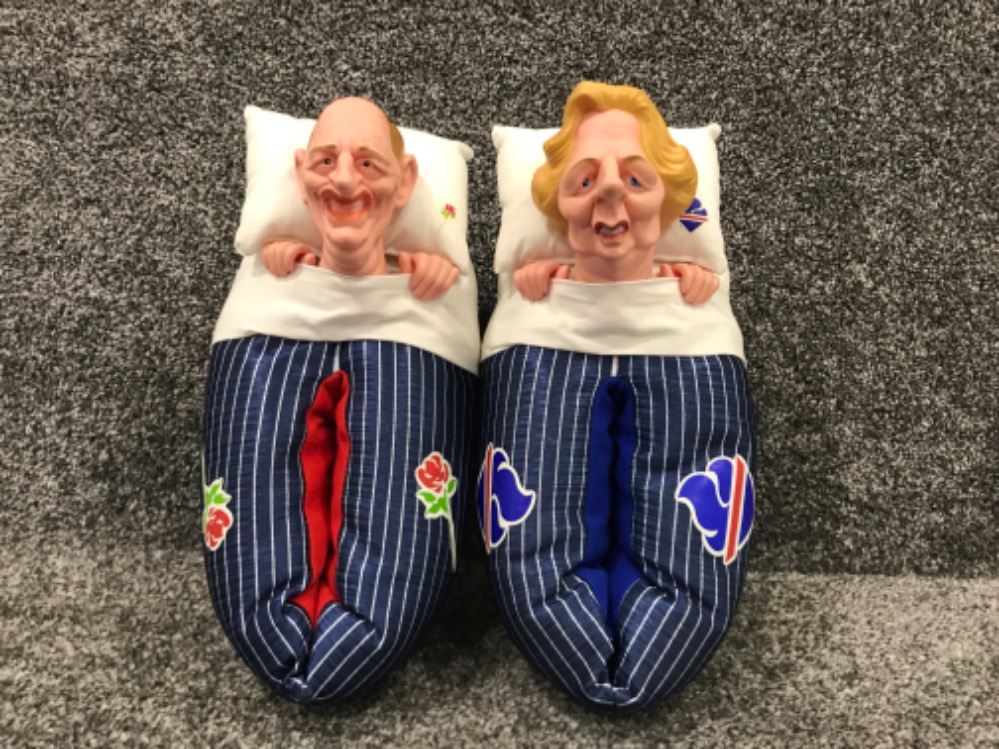 Pair of Neil kinnock and Maggie thatcher slippers